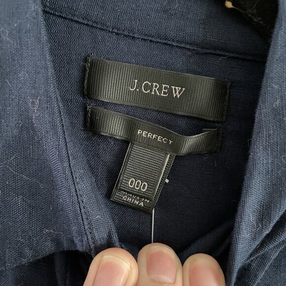 J.Crew Wmn 000 Navy Blue Linen Cotton Long Sleeve Button Front Perfect Shirt NWT - Picture 7 of 12
